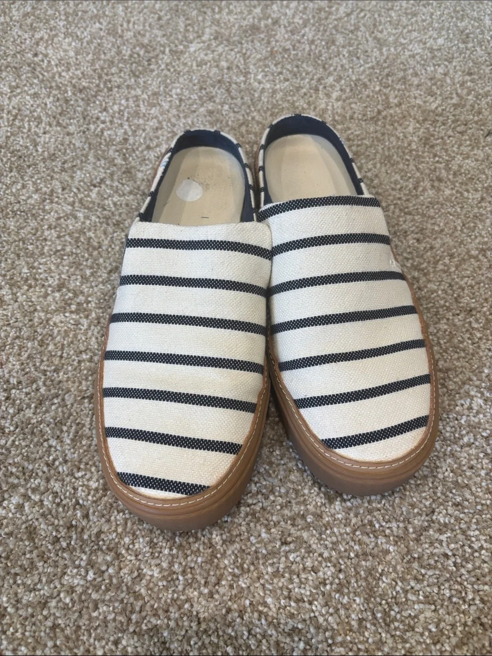 Toms Cream & Navy Striped Slip-On Loafers